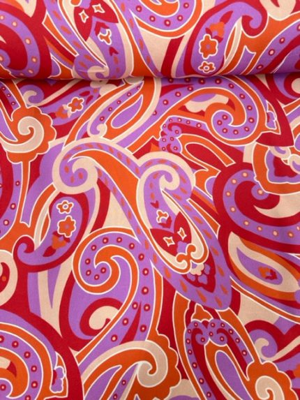 Crêpe, 100% Viscose, oranje, paars, rood, beige