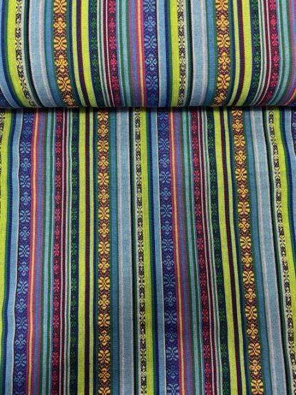 Peruaanse stof,  blauw-groen-donkerrood-okergeel