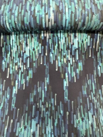 Tricot/Jersey, aqua-kleurige streepjes op zwarte ondergrond