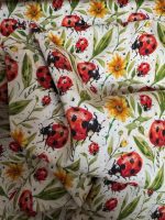 100% Cotton, Ladybugs and Flowers on a Dark Ecru Background - Image 2