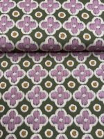 Digitally Printed Canvas, Beige-Green-Brown-Lilac Abstract Flowers