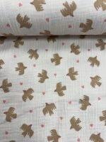 Hydrophilic, 100% Cotton, Ecru with Light Brown and Pink Print