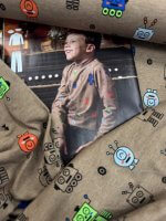 Tricot/Jersey, Light Brown Printed with Black, Blue, Orange, Green - Image 2