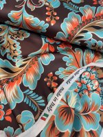 Stretch Satijn, bruin-blauw-oranje - Afbeelding 3