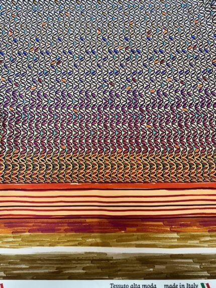 Stretch Satijn, beige-bruin-blauw-oranje