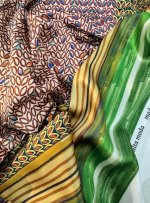 Stretch Satijn, oranje-bruin-blauw-groen - Afbeelding 2