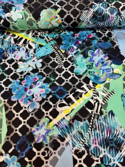 Tricot/Jersey,   aqua-kleuren/zwart-wit