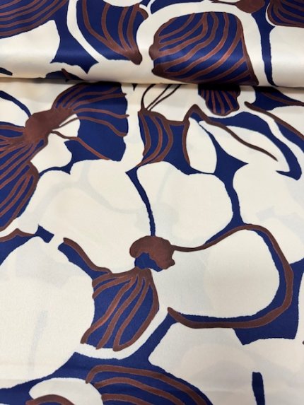 Knip Mode,   crêpe-satijn,  bruin-blauw-écru