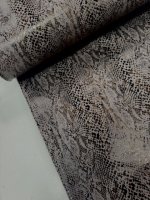 Heavy jersey, slangenprint bruin-grijs met glanslaagje en bruine binnenkant